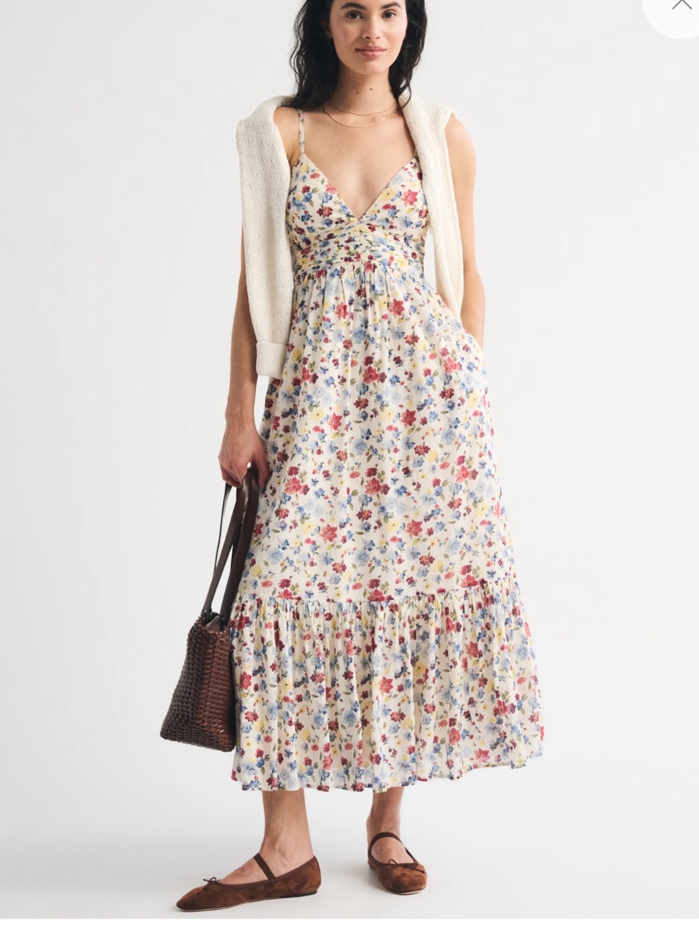 NWT Abercrombie Bra-Free Tie-Back Flowy V-Neck Maxi Dress size small